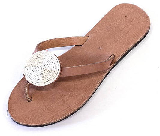 Swahili Coast - Iris White Beaded Leather Sandals - Flip Flop