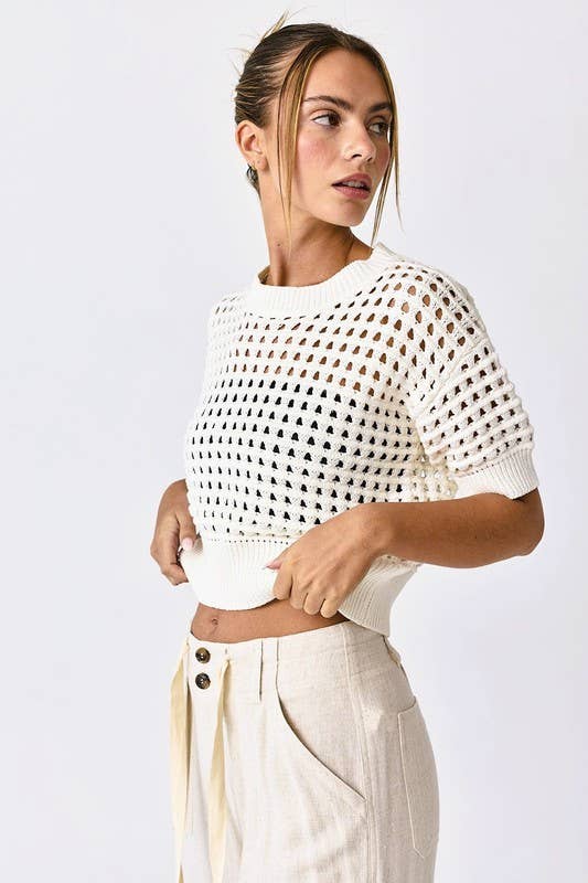 Papermoon - PT17850 - Alina Cropped Crochet Top: Small / White