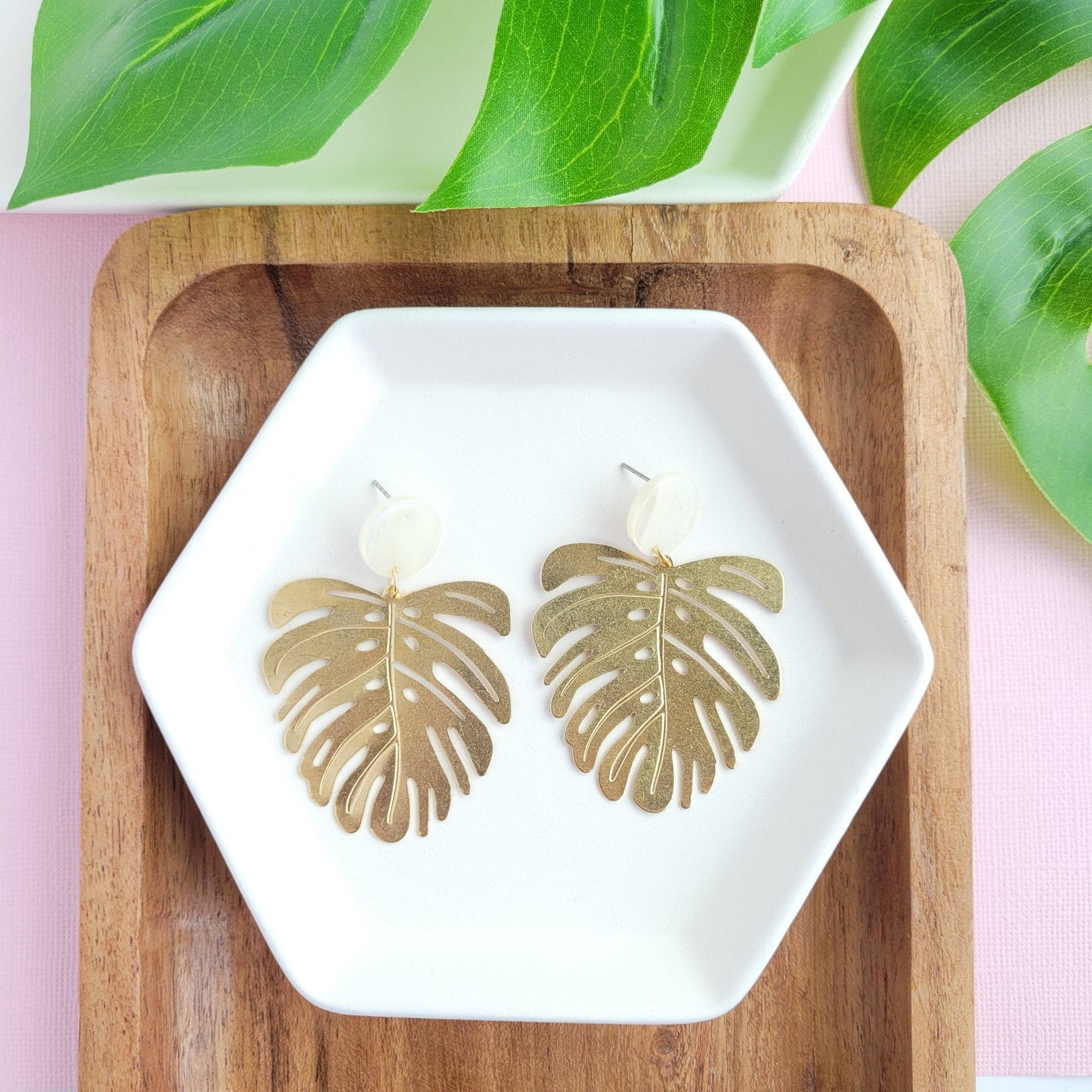 Spiffy & Splendid - Belize Earrings / Brass Monstera Leaf Dangle Earring